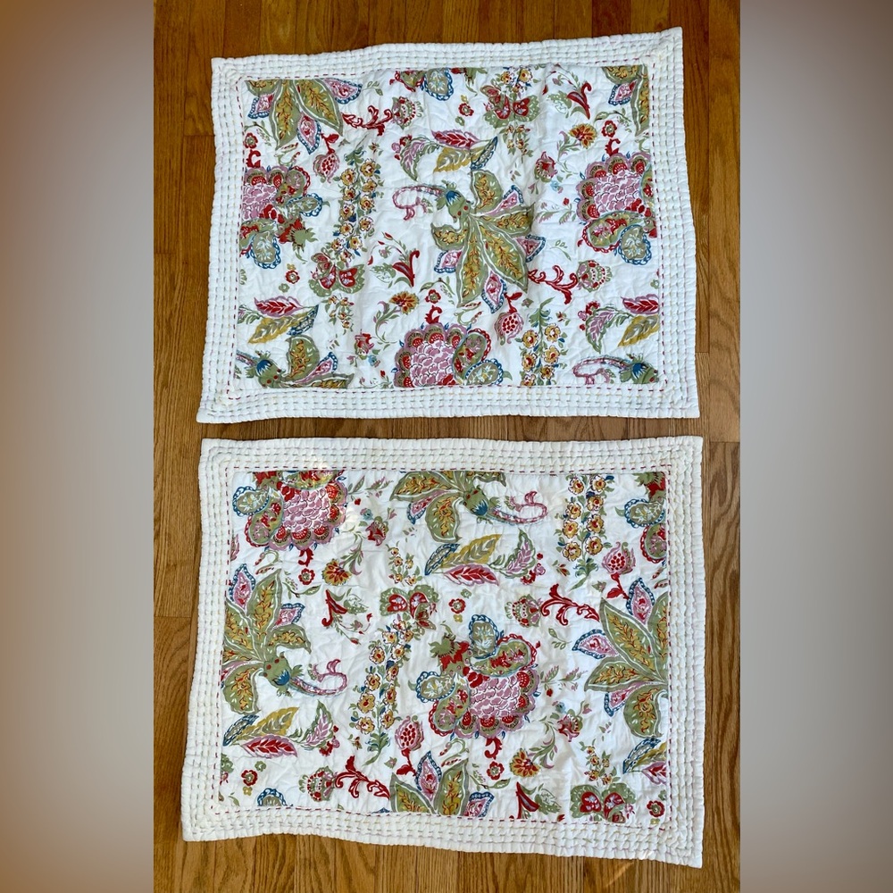 Pair Pottery Barn Palampore Print Quilted Pick Stitch Edge Standard Shams Multi